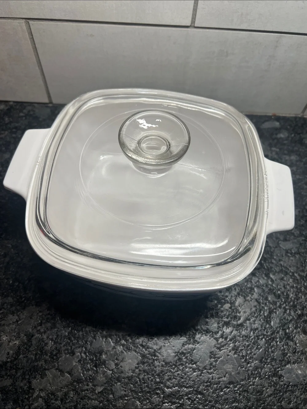 Corningware White Floral LYRICS BLACK TULIP Glass-Top Casserole Dish 1.5 ltr